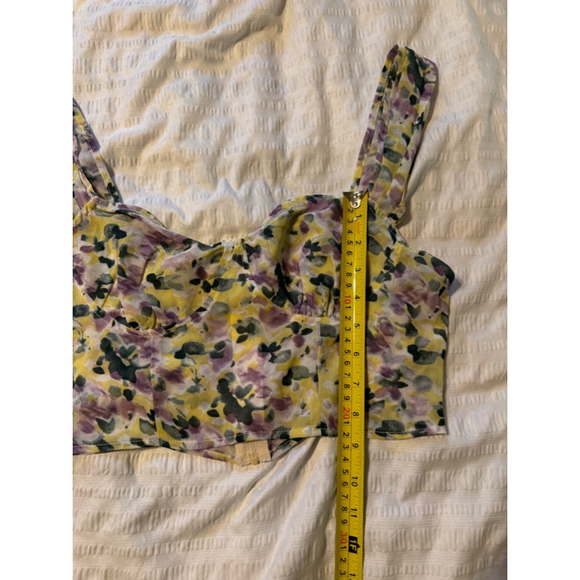 Cider Floral Crop Top Corset Yellow & Purple Sheer Size M - Picture 4 of 7